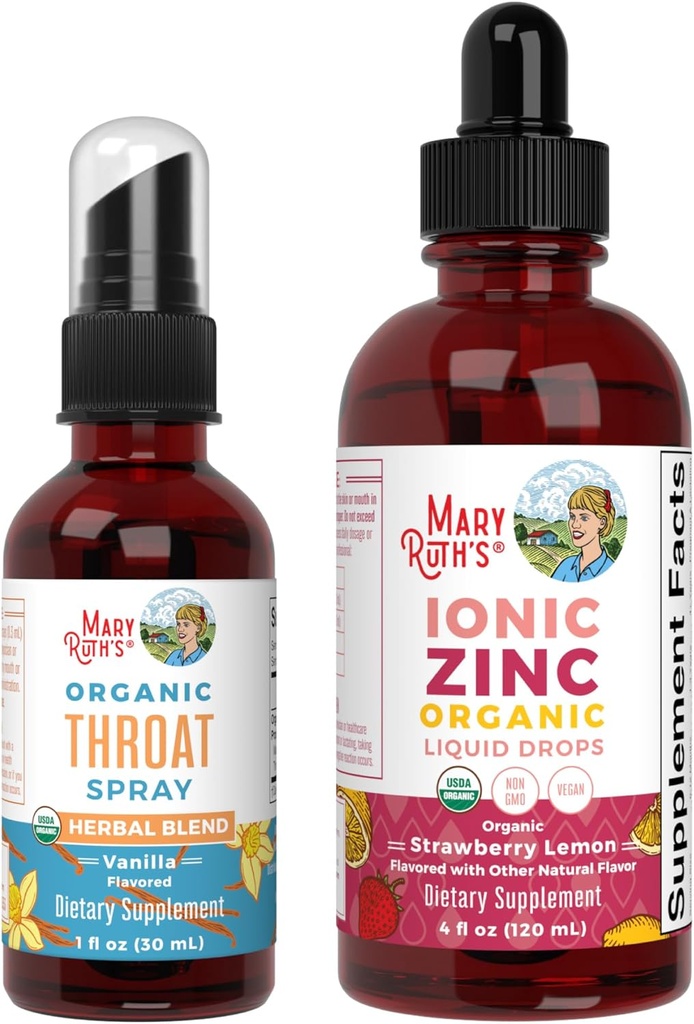 MaryRuth Organics Throat Spray (Vanilla) & Zink Tropfen (Strawberry Lemon) | USDA Organic, Clean Label Project Verified® | Vitamine für Throat Relief, Immunität & Gesamtgesundheit | Vegan, Non-GMO
