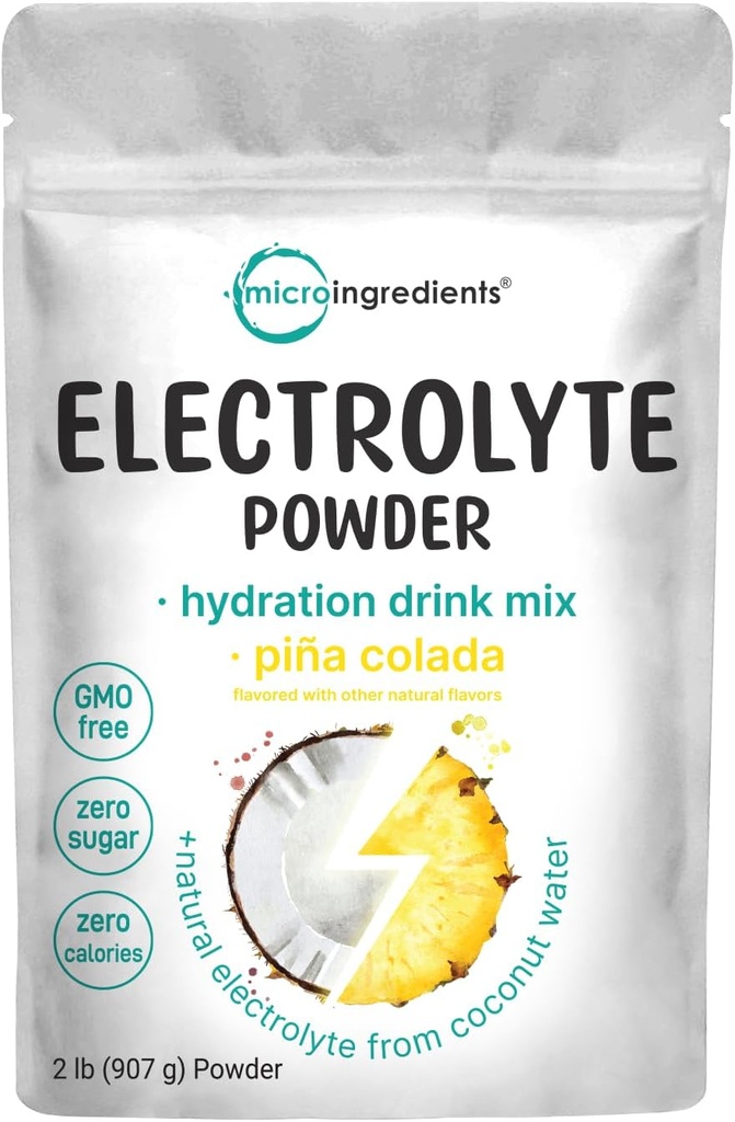 Micro Ingredients Hydration Elektrolytpulver, 2 lb (139 Servierungen) | Piña Colada Flavor | Hohes Kalium (1.000mg) + Kokoswasser | Kein Zucker, Keto Friendly | Non-GMO