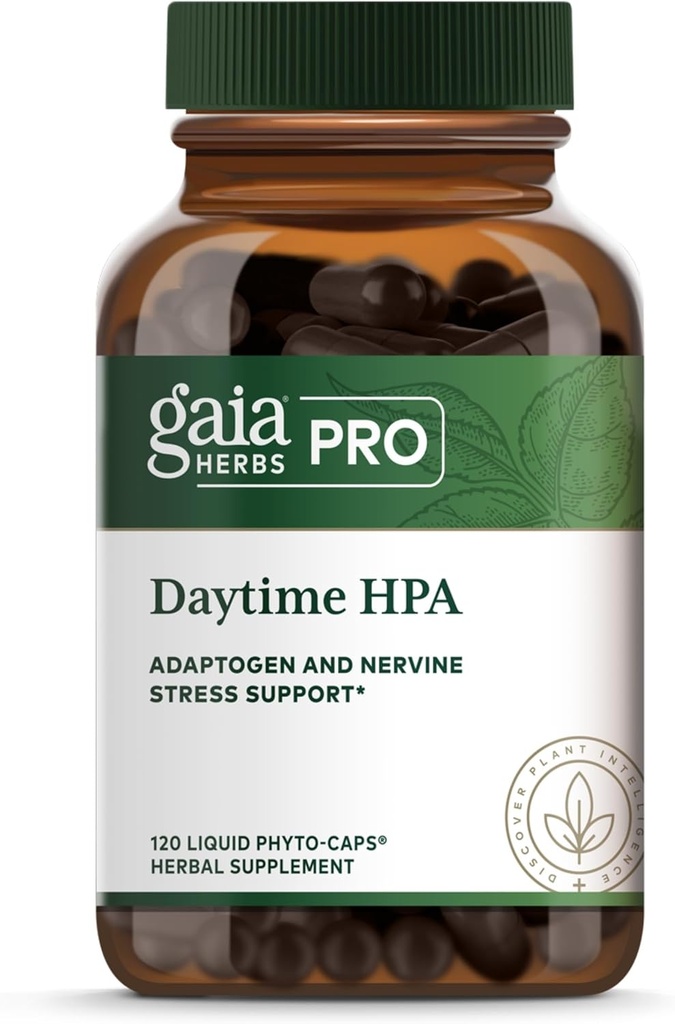 GAIA HERBS PRO Daytime HPA - Adaptogen Support Supplement - Nervous System Support Supplement mit Olivenöl & Rhodiola* - Vegan, Glutenfrei, Sojafrei - 120 flüssige Phyto-Caps (60 Servietten)