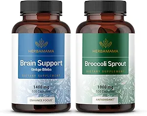 HERBAMAMAMA Brain Support & Broccoli Sprout Kit - Bundle di 1400 mg Brain Support Complex &1000 mg Broccoli Sprout Capsule - Vegan, Non OGM, Gelatin-Free - 2 Pack