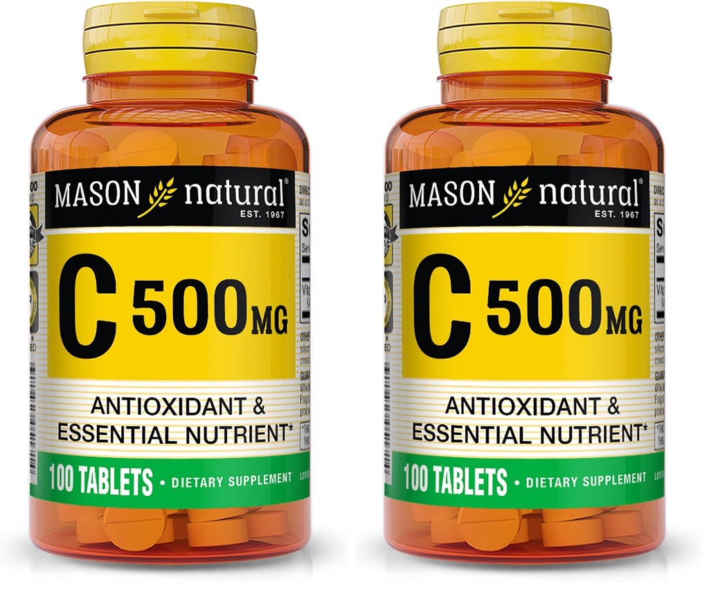 MASON NATURAL Vitamin C 500 mg - Unterstützt gesundes Immunsystem, Antioxidans und essentielle Nährstoffe, 100 Tabletten (Pack von 2)