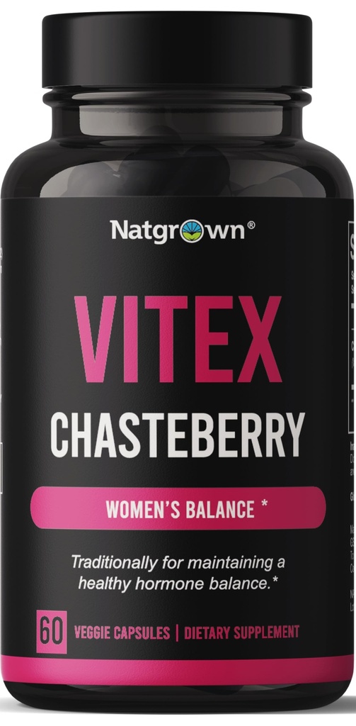 Supplément à la fraise pour les femmes de Vitex 1,000 mg - Agnus Castus Chaste Tree Vitex Berry Capsules d'extrait de fruits - 60 Ct