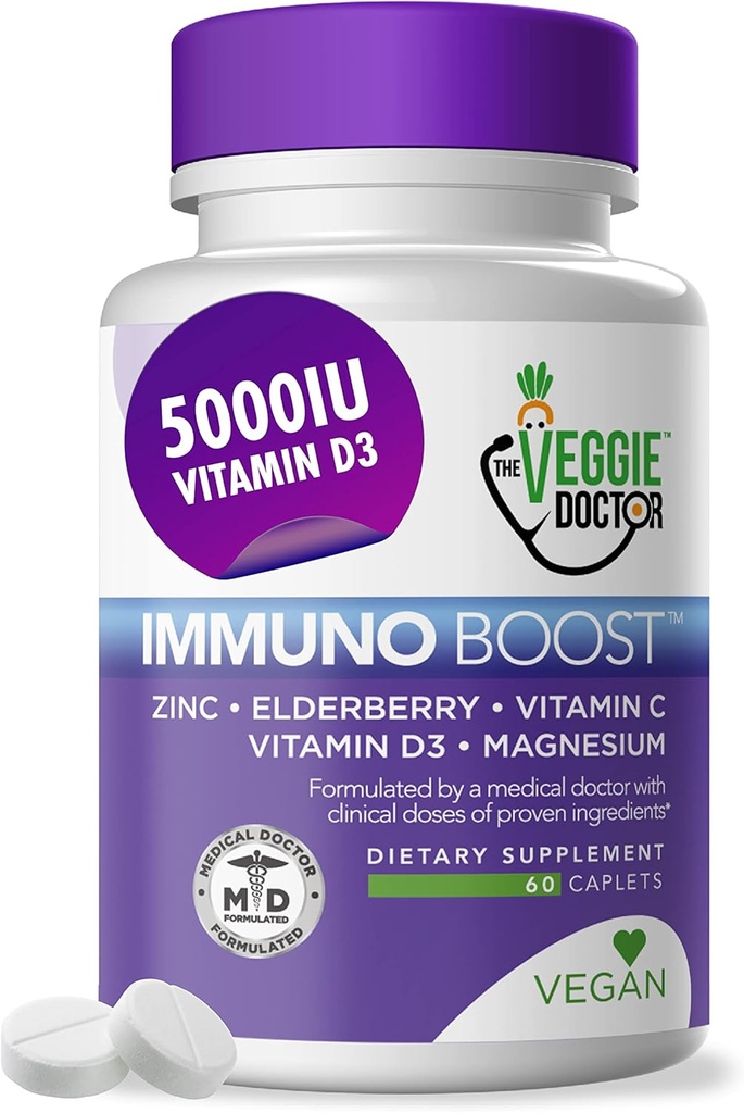 Immununterstützungsergänzung (60 Tabletten) - All Natural, Vegan – Elderberry, Zink, Vitamine C, D3 für Immunsystem Boost – Immunitätsergänzung mit Magnesium für tägliche Immununterstützung