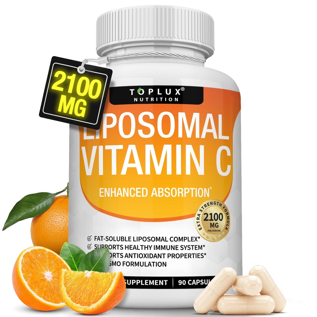 Liposomale Vitamin C 2100mg hohe Absorption Fett löslich VIT C - Immununterstützung Collagen Booster Immunität Verteidigung & Leistungsstarke Antioxidationsmittel, MCT Öl & Sonnenblume Lecithin, Acsorbic Acid, Vegan Non-GMO