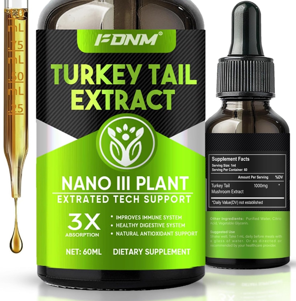 Turchia Tail Mushroom Extract – 2 Fl Oz Funghi Turchia Tail Supplemento, Organic Immune & Digestive Support Supplement, Tintura liquida rapida assorbente