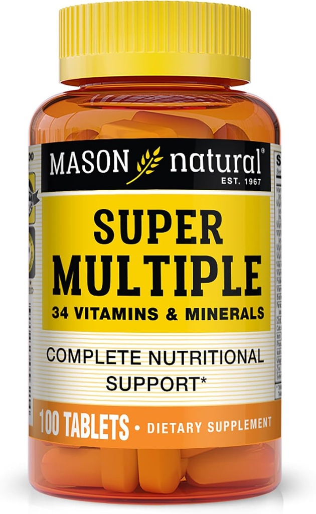 MASON NATURAL Super Multiple 34 Vitamine und Mineralien - Komplette Ernährungsunterstützung, Alles in einem Multivitamin, unterstützt Gesamtgesundheit, 100 Tabletten