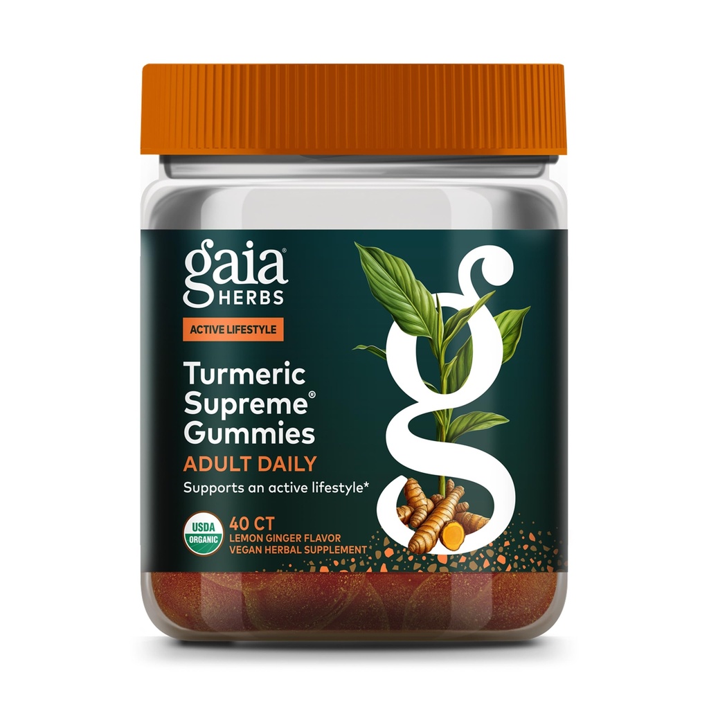 Gaia Herbs Turmeric Supreme Adult Daily Gummies-Daily Swelling-Unterstützung für gesunde, aktives Leben-USDA Certified Organic Blend von Turmeric und unterstützende Kräuter-40 Gummies(20-Day Supply)