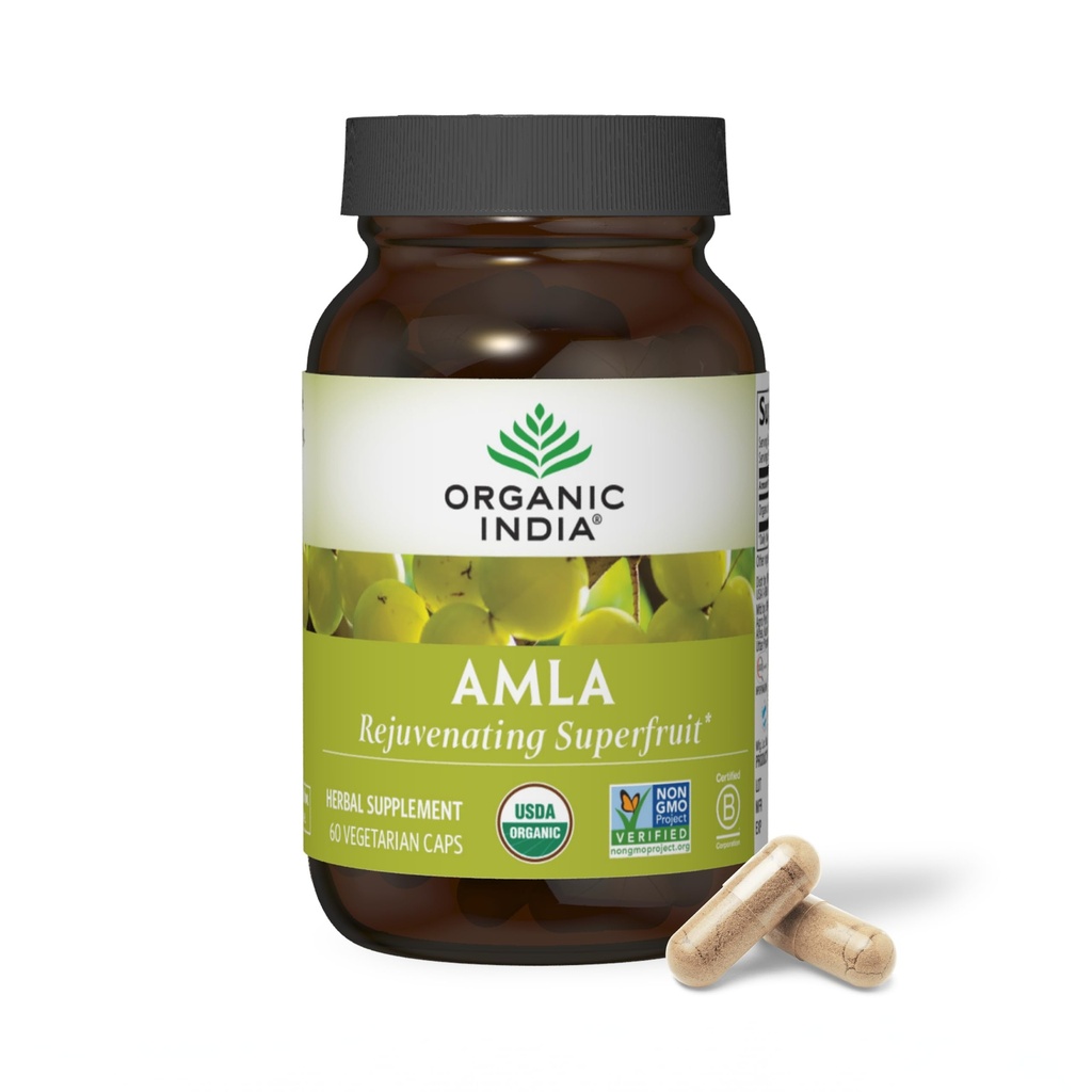 ORGANISCHE INDIA Amla Kapseln Organisch - Indische Gänsebeer Kräuter Vitamin-Ergänzung, Amla-Ergänzung, Immununterstützung, Vegan, Glutenfrei, Ayurveda, Antioxidans, Non-GMO - 60 Kapseln