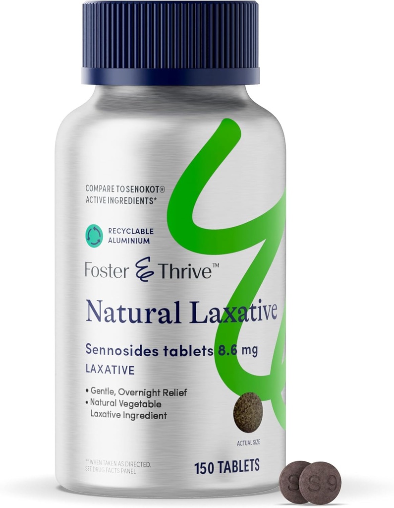 Foster & Thrive Senna Laxative, 150 Tabletten, Natürliche Gemüse Zutaten, Tag und Übernacht Bowel Relief für Verstopfung, Bloating, Unregelmäßigkeit, Vergleich zu Senokot- S