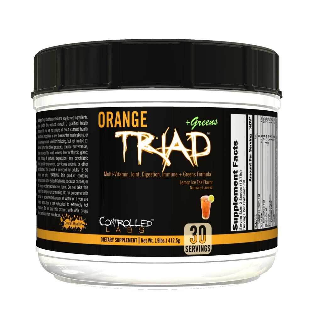 LABS CONTRÔLE Orange Triad Plus Verts pour les hommes et les femmes, 30 portions sans fer supplément sportif pour la santé globale, multivitamine, digestion, système immunitaire, et la santé conjointe