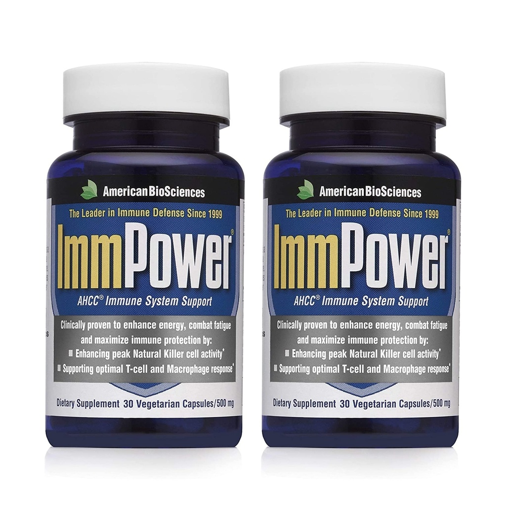 American BioSciences ImmPower | Supporto Immune potenziato, Natural Killer Cell Activity & Cytokine Production | 30 Capsule Vegetariani, 500mg di AHCC per Capsule (2 Pack)