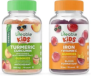 Curcumine curcumine curcuma vieable pour les enfants + Fer et vitamine C pour les enfants, Gummies Bundle - Grande dégustation, supplément de vitamine, sans gluten, sans OGM, gummy à croquer