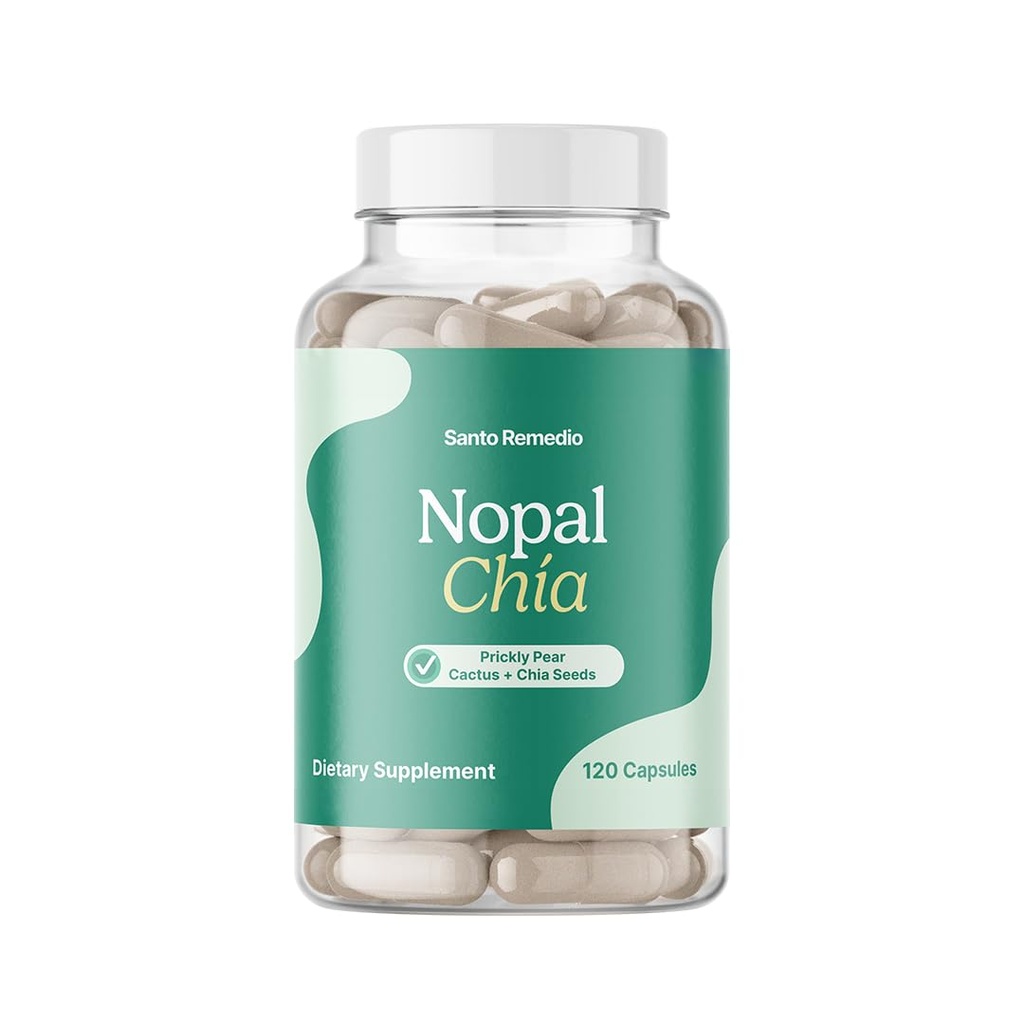 Santo Remedio Nopal Chia, Prickly Pear Cactus e Chia pillola dietetica della polvere, ingredienti clinicamente provati, senza glutine, non OGM, senza aggiunta di zucchero, 120 capsule, 60 porzioni per contenitore