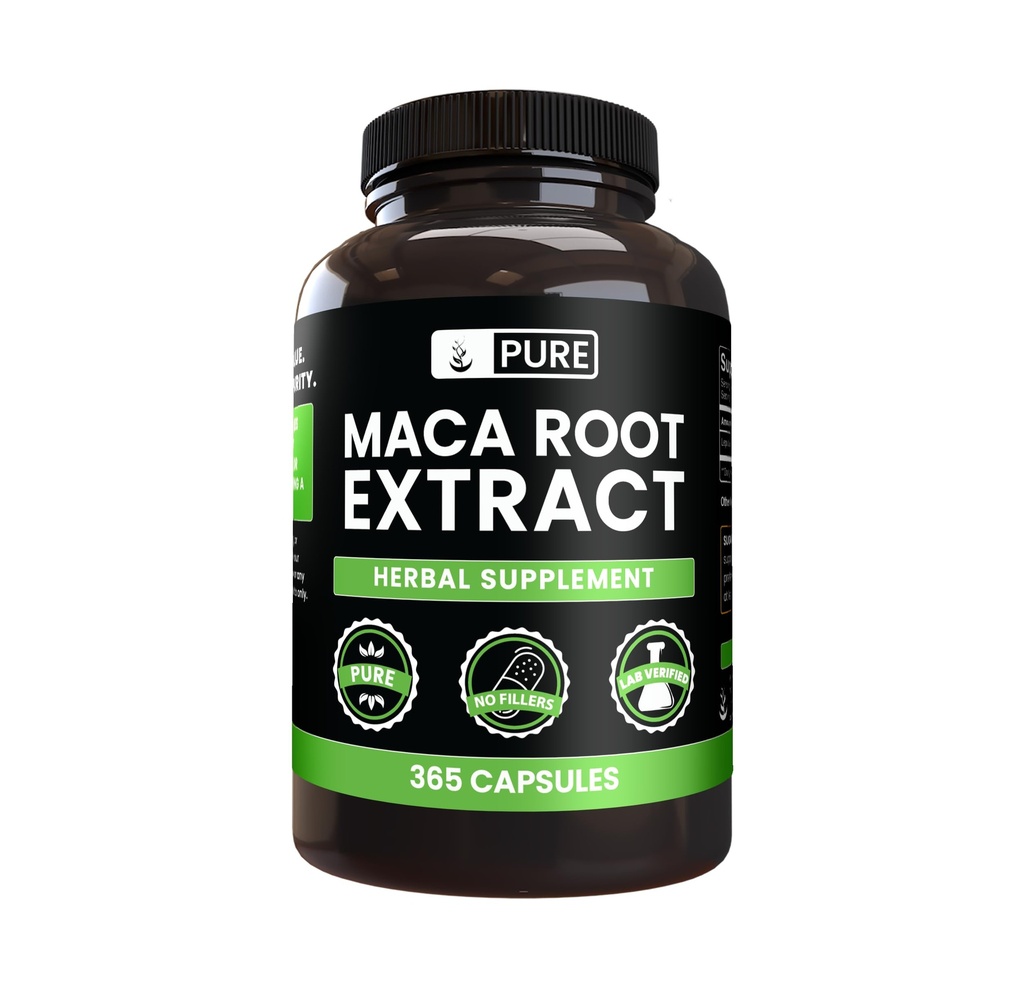 Ingredienti originali puri Maca Root (365 capsule) No Magnesio o Filler di riso, Sempre Pure, Lab verificato