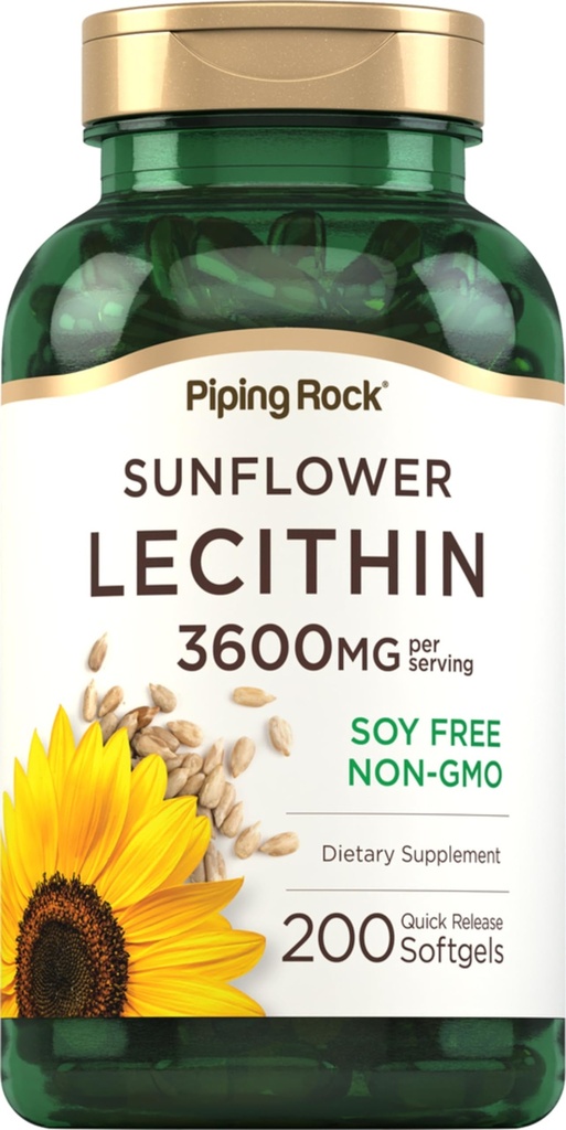 Piping Rock Sonnenblume Lecithin Softgel Kapseln | 3600 mg | 200 Count | von Phosphatidylcholin | Soy Free, Non-GMO, Glutenfrei