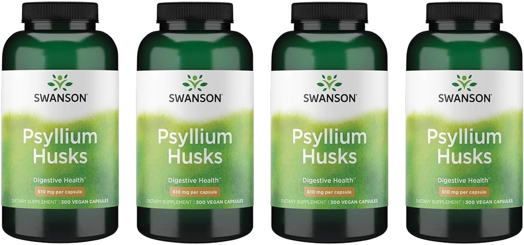 Swanson Psyllium Husk Nahrungsfaserergänzung 610 mg 300 Kapseln - (4 Packung)