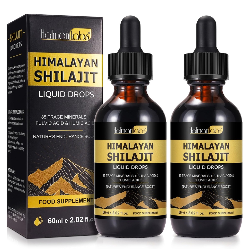 Shilajit Pure Himalayan Organic Resin Drop, Pure Himalayan Shilajit Resin Liquid Gold Supplement, Shilajit Organic Drop Rich in 85+ Trace Minerals, Shilajit für Männer & Frauen (2.02 Fl Oz (Pack von 2)