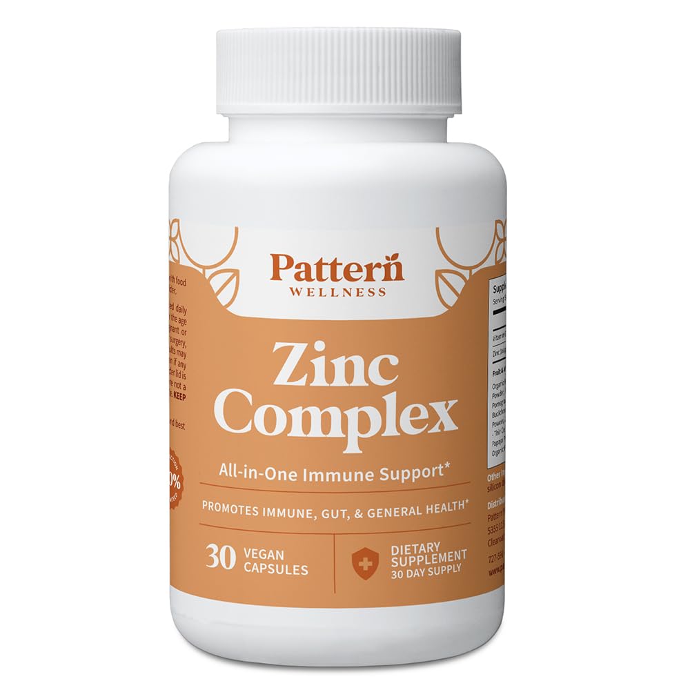 Muster Wellness Zink-Komplex – Unterstützt Immun-, Haut- & Verdauungs-Gesundheit – Hohe Absorption Zink mit Vitamin C, Probiotics & Natural Blends – 30 Vegan Kapseln