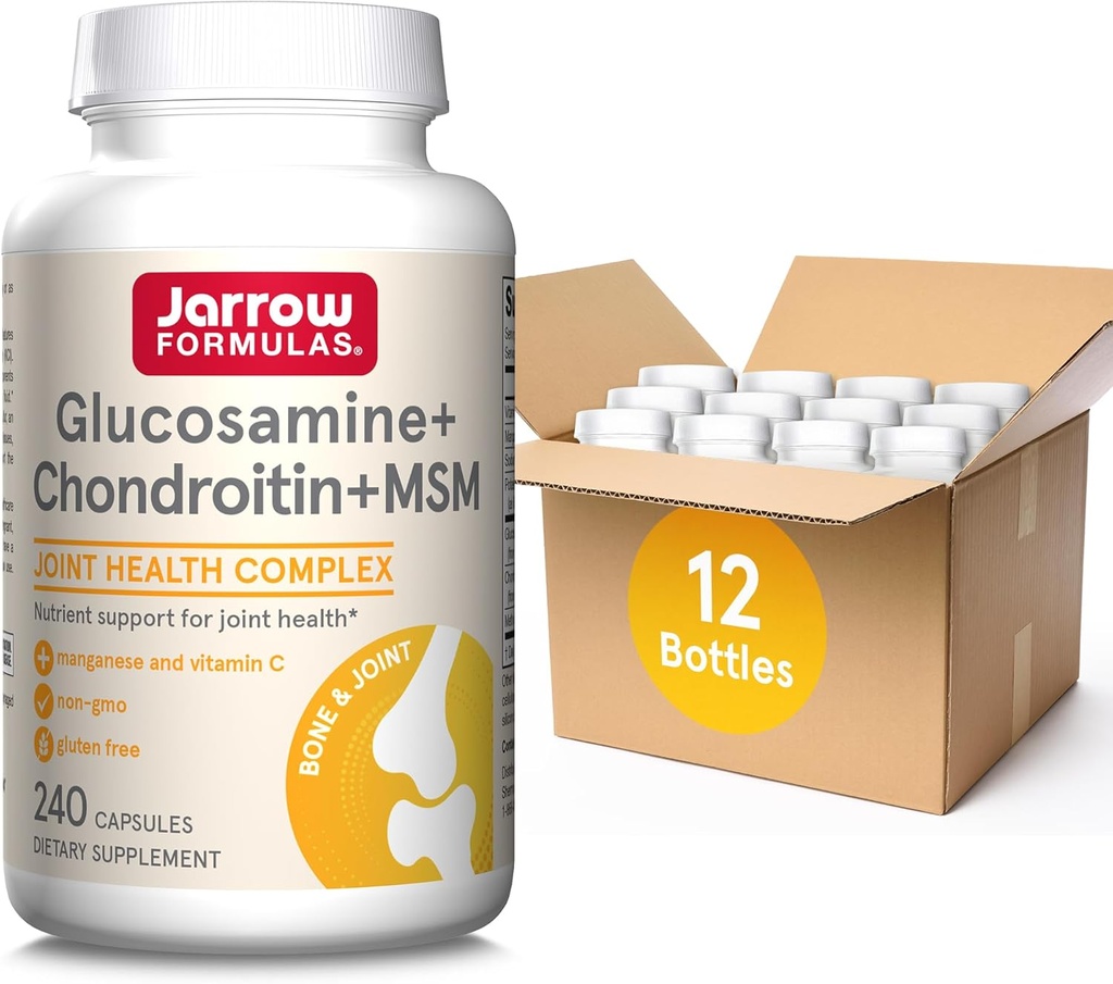 Jarrow Formulas Glucosamine + Condroitina + Capsule MSM, Integratore di Supporto Congiunto con Vitamina C e Manganese, 240 Capsule, 60 giorni di fornitura, Confezione da 12