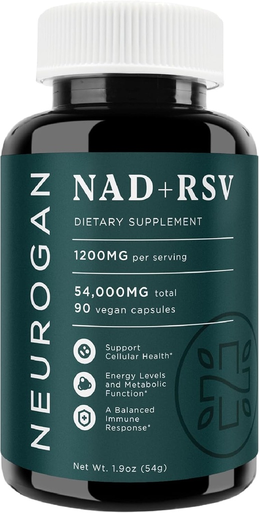 Neurogan NAD+ avec des capsules de resvératrol 1:1 Rapport - 1200mg par portion, 90 Ct - Suppléments pour la santé cellulaire et le vieillissement en santé, soutien énergétique et immunitaire - Dinucléotide de nicotine Adenine NAD+ Supplément