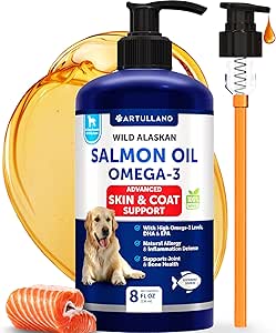 Lachsöl für Hunde - Omega 3 für Hunde - 8 FL OZ Wild Alaskan Lachs Fischöl - Natürliche EPA & DHA Fettsäuren für Haut & Coat, Allergie, Gelenk & Knochen Gesundheit - Flüssige Unterstützung Ergänzung für Shedding