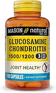 Mason Natural Glucosamine Chondroitin 1500/1200 3 al giorno con vitamina C, Supporta la salute comune, Migliore flessibilità e mobilità, 180 capsule