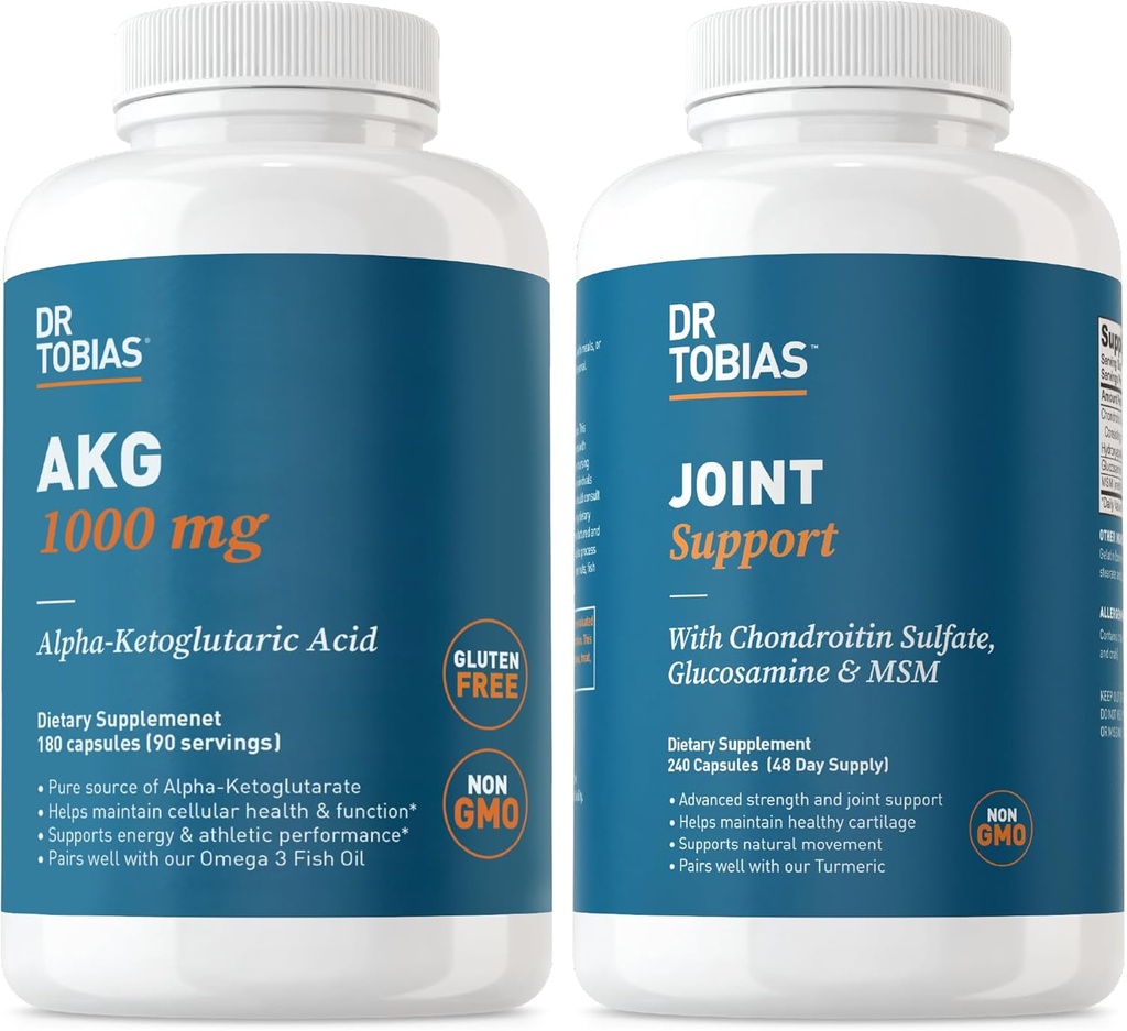 Dr Tobias Supplément de l'AKG et supplément de soutien conjoint - soutient l'énergie, les muscles, le cartilage et la santé conjointe, non-OGM