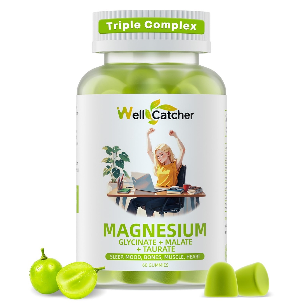 Magnesium Complex Gummis für Erwachsene: Dreifache Magnesium-Ergänzung mit Magnesium Glycinat Malate Taurate für Männer Frauen Unterstützung Schlaf Mood Balanced Knochen Muskel Gesundheit Zucker Free Organic 60CT