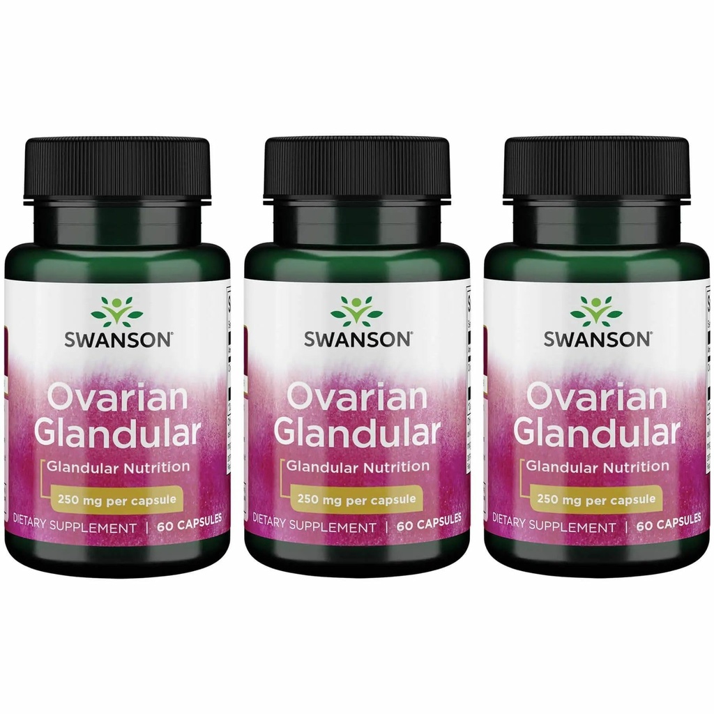 Swanson Ovarian Glandular - Supplément naturel Promouvoir la santé et l'équilibre glandulaires des femmes - Source du tissu bovin Premium pour soutenir le mieux-être - (60 capsules, 250mg chacune) (3 pack)
