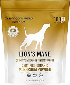 Om Mushroom Matrix Lion's Mane Mushroom Powder Pet Supplement, bietet kognitive Unterstützung und ganzheitliche Verdauungsunterstützung für Hunde & Katzen, 200 Gramm, 7.1 oz