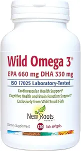 NUOVO ROOTS HERBAL Wild Omega-3 Fish Oil Supplemento 900mg + EPA 600mg DHA 330 mg, Alta Concentrazione + Vitamina E (120 Softgels)