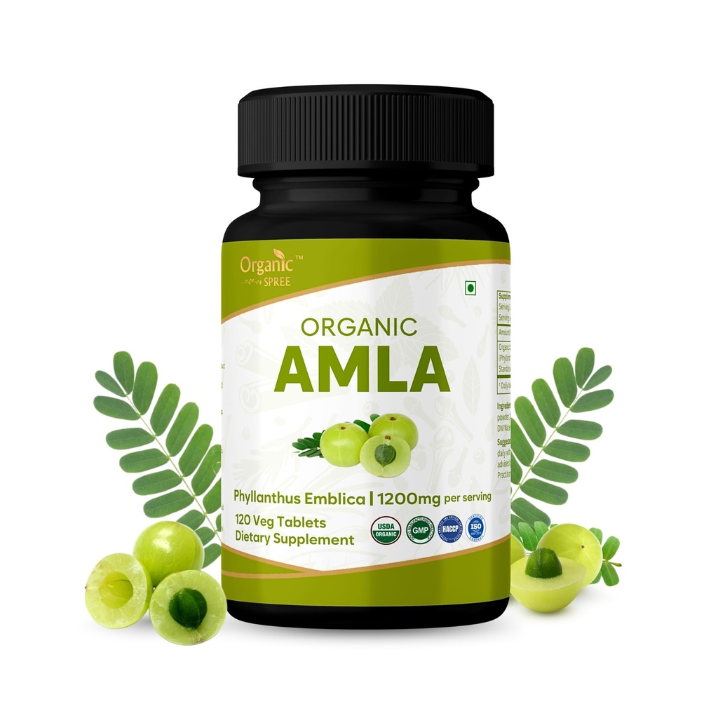 Amla 120 compresse – USDA Organic Indian Gooseberry – Ricco di vitamina C & Supporta la salute immunitaria*