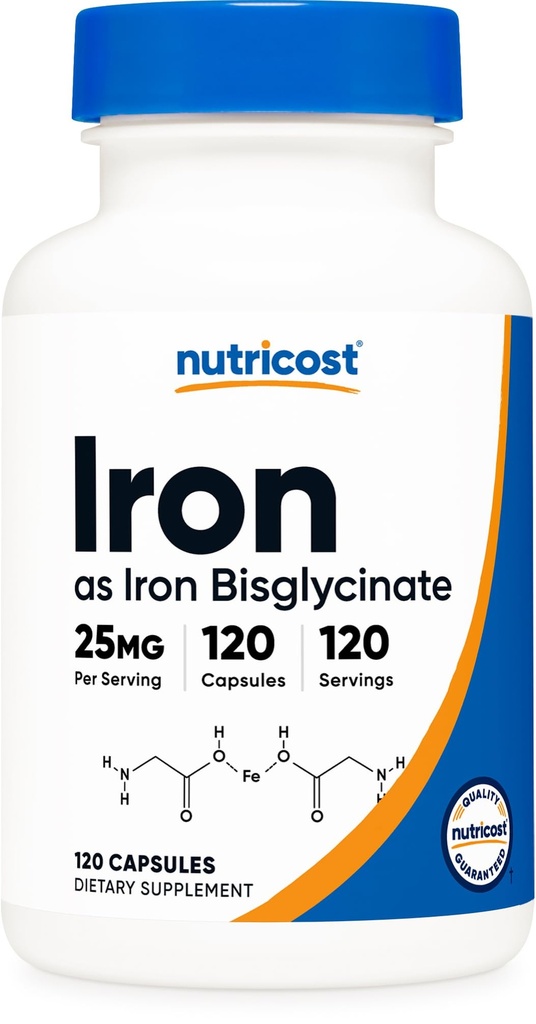 Nutricost Iron Bisglycinat Supplement (25mg) 120 Kapseln - von Ferrous Bisglycinat Chelate - Non-GMO & Gluten-Free