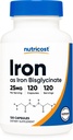 Nutricost Iron Bisglycinat Supplement (25mg) 120 Kapseln - von Ferrous Bisglycinat Chelate - Non-GMO & Gluten-Free