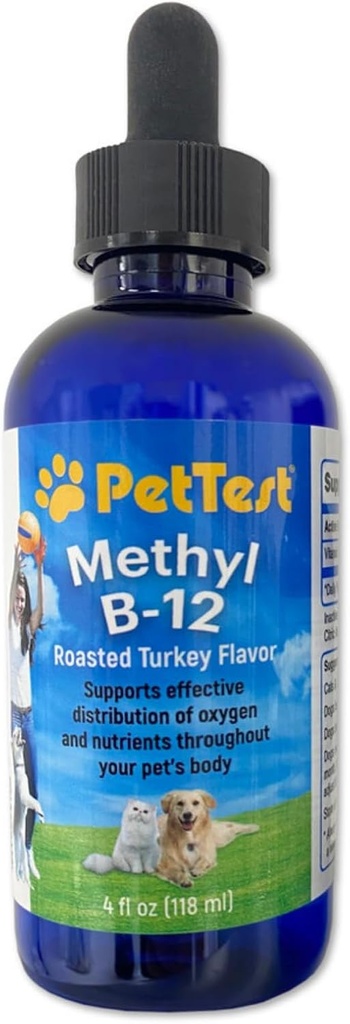 PetTest Methyl B12 Vitamin Liquid Tropfen 4fl oz (5000 MCG) Ergänzung mit Methylcobalamin für Diabetische Haustiere, maximale Absorption Energie für Hunde und Katzen