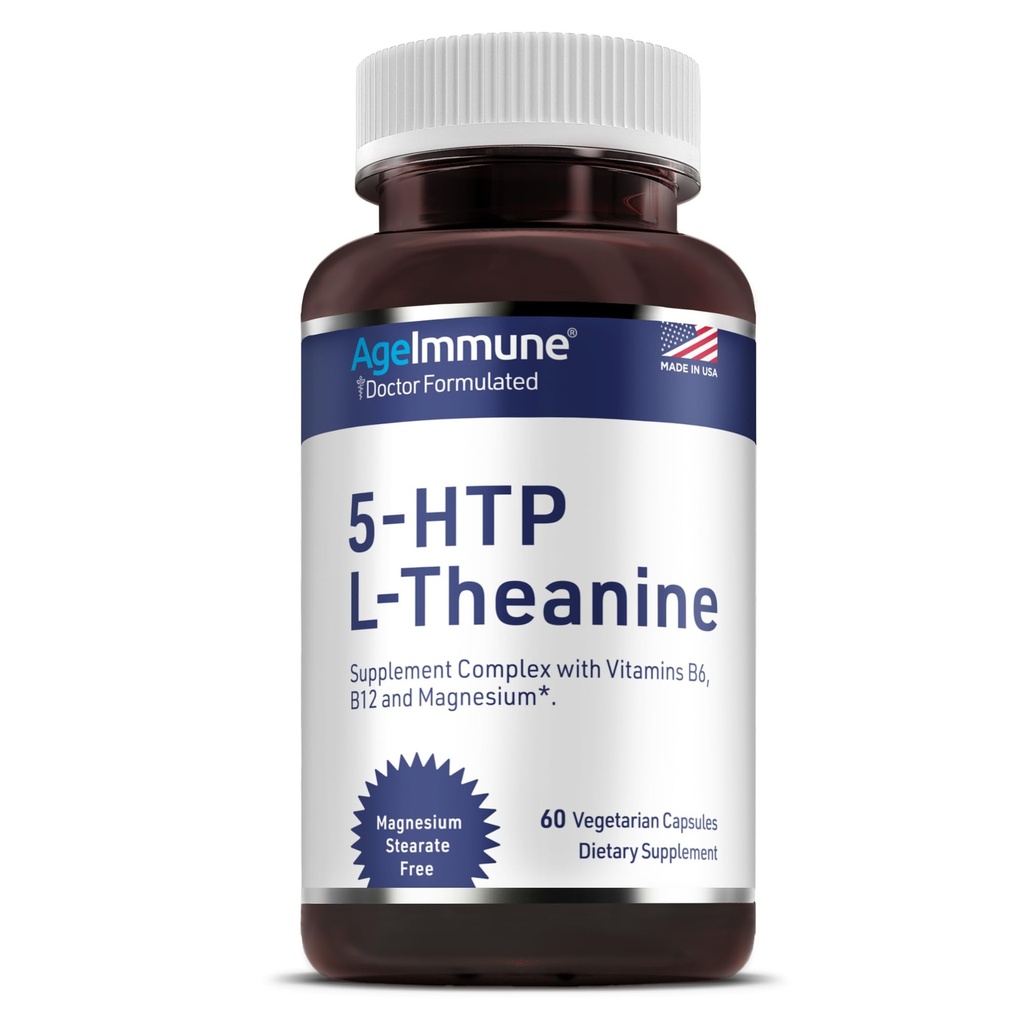 Formule 5-HTP pour soulager le stress et soutenir la relaxation pour les adolescents et les adultes avec 5-HTP, L-Theanine, Vitamine B6, Vitamine B12, Magnésium - Doctor Formulé - Magnésium Stearate Free - 60 capsules.