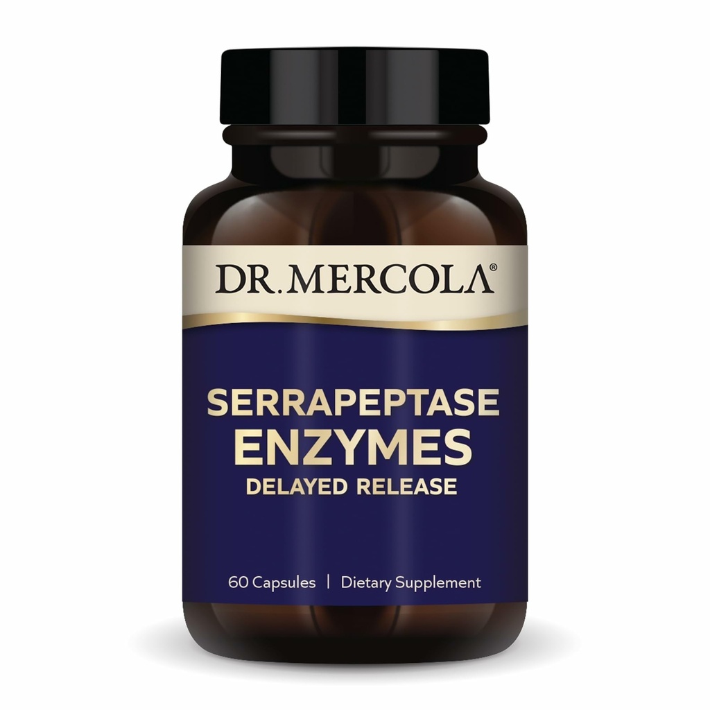 Dr. Mercola Serrapeptase Enzymes - Supports Healthy Cellular Function - Delayed Release - Non-GMO, Gluten-Free & Soy-Free - 60 Capsules