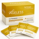 Ageless UltraMAX Gold - HGH Anti-Aging-Ergänzung für Damen und Herren - Verjüngt Haut, Restauriert jugendliche Erscheinung, steigert Energie & Schlaf, Brausepulver - Valencia Orange Flavor - 22 Packungen