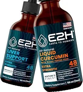 E2H: Integratore di supporto per fegato e curcumina curcuma liquida | Vegan, Non OGM - 2 Fl Oz Ogni (4 Fl Oz Totale) - Bundle
