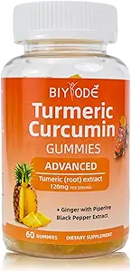 Curcumina Gummies Supplemento curcuma per il supporto congiunto Ananas naturale Flavor Zucchero Digestione libera Funzione cognitiva e salute immunitaria per una maggiore prestazione atletica, 60 Conte Gummies