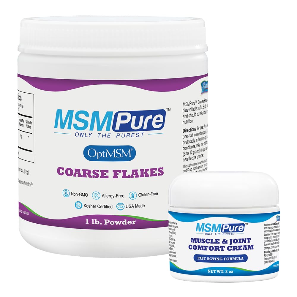 KALA HEALTH MSMPure Coarse Flakes 1lb und Muscle & Joint Cream 2oz Bundle