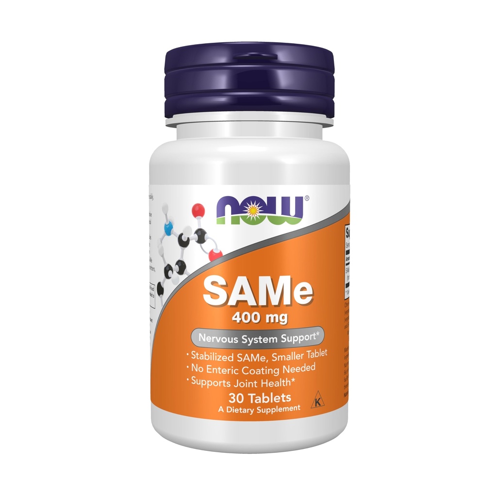 NOW Integratori alimentari, SAMe (S-Adenosyl-L-Metionina) 400 mg, Supporto di sistema nervoso*, 30 compresse
