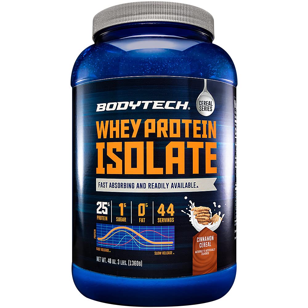 BODYTECH Whey Protein Isolate Powder - mit 25 Gramm Protein pro Servieren & BCAA's - Ideal für post-Workout Muskelaufbau & Wachstum, Enthält Milch & Soy - Cinnamon Cereal (3 Pfund)