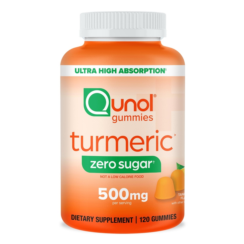 Qunol Zero Sugar Turmeric Gummis, Gummy mit 500mg Kurkuma, Joint Support Supplement, Ultra High Absorption Tumeric Curcumin, Vegetarisch, Glutenfrei, 120 Zähler