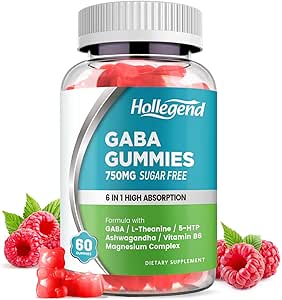 GABA Gummies, Zucchero Stress Relief Gummies per Adulti, High-Potency GABA L-theanine Supplement con Magnesio, Ashwagandha, 5-HTP & Vitamin B6 per Zzz & Brain Health, Vegan, 60