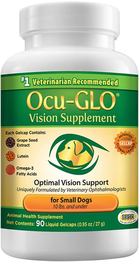 Ocu-GLO-Visions-Ergänzung für kleine Hunde - Lutein, Omega-3 Fettsäuren, Grapeseed-Extrakt - Unterstützung Optimale Augengesundheit & Vision bei Hunden - Antioxidantien für Krebs-Gesundheit - 90ct SNIP CAPS