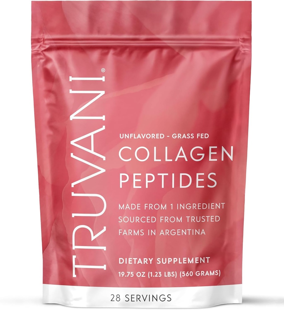 Truvani Hydrolyzed Collagen Peptides , non aromatisé , 28 portions 20g Poudre de protéines de collagène , 20g