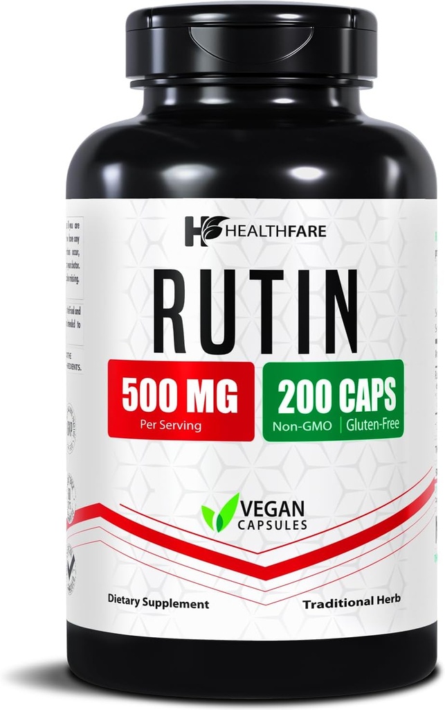 Healthfare Rutin Supplement 500mg | 200 Vegan Kapseln | Natürliche Bioflavonoid Formel | Extra Strength Antioxidant Support | Non-GMO, Gluten-Free | Made in USA