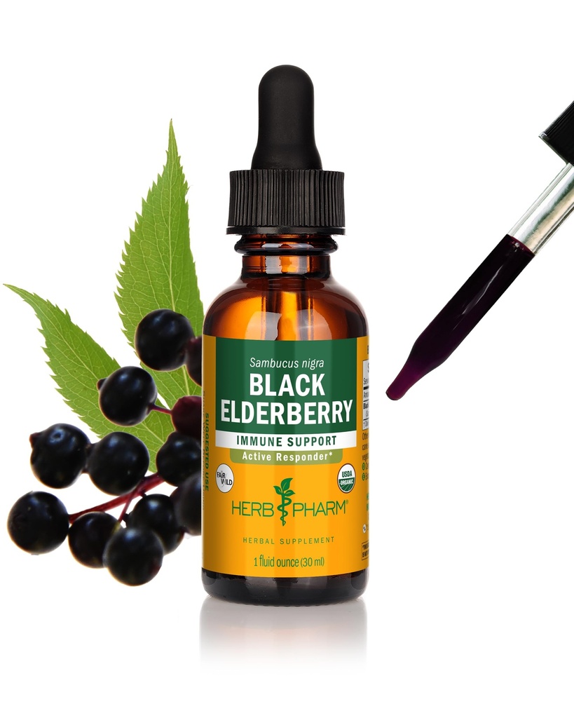 Herb Pharm Certified Organic Black Elderberry Liquid Extract für Immunsystem Support, Organic Cane Alcohol, 1 Oz
