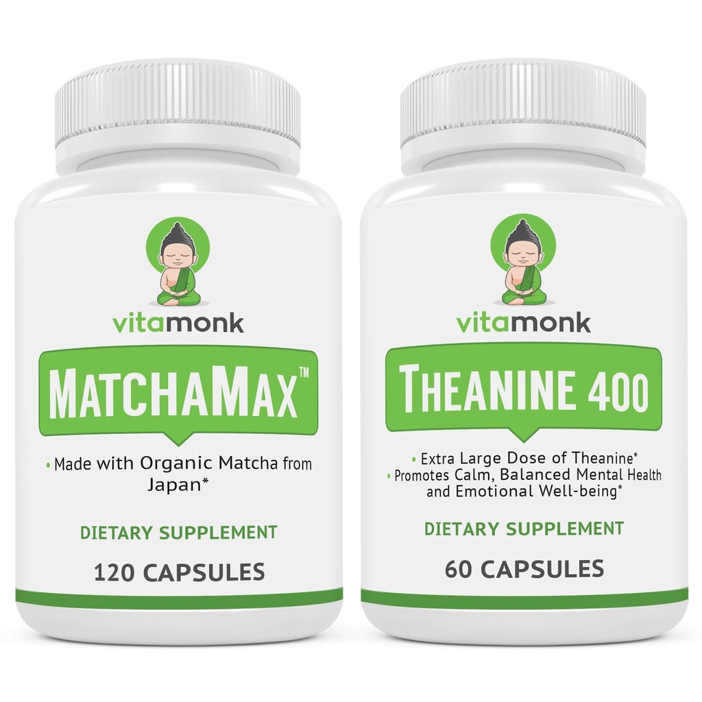 VitaMonk MatchaMax Capsules de Matcha & L-Theanine 400mg - Boost Energy and Improve Focus Bundle